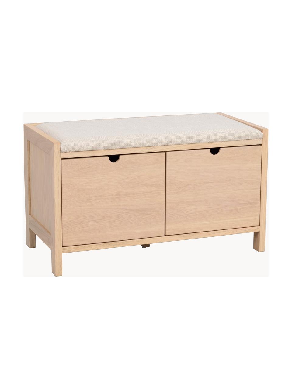 Banc en chêne Hillmond, Tissu beige clair, bois de chêne, larg. 80 x haut. 41 cm