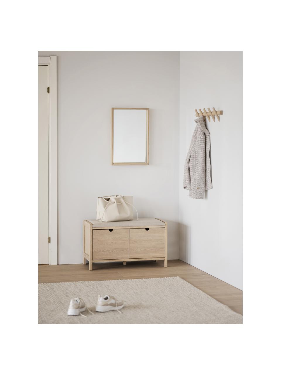 Banc en chêne Hillmond, Tissu beige clair, bois de chêne, larg. 80 x haut. 41 cm