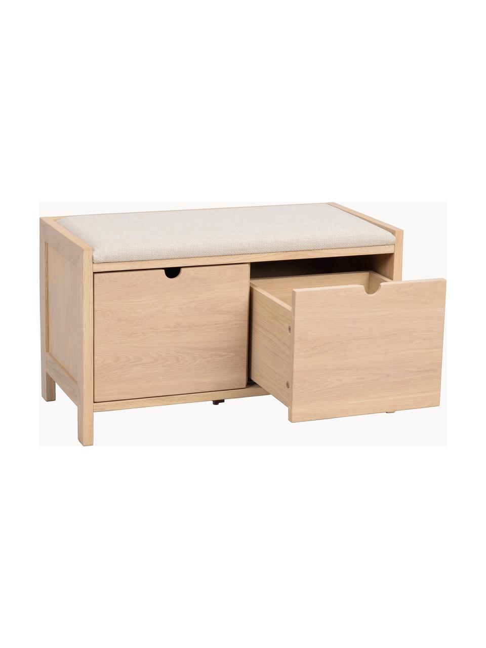 Banc en chêne Hillmond, Tissu beige clair, bois de chêne, larg. 80 x haut. 41 cm