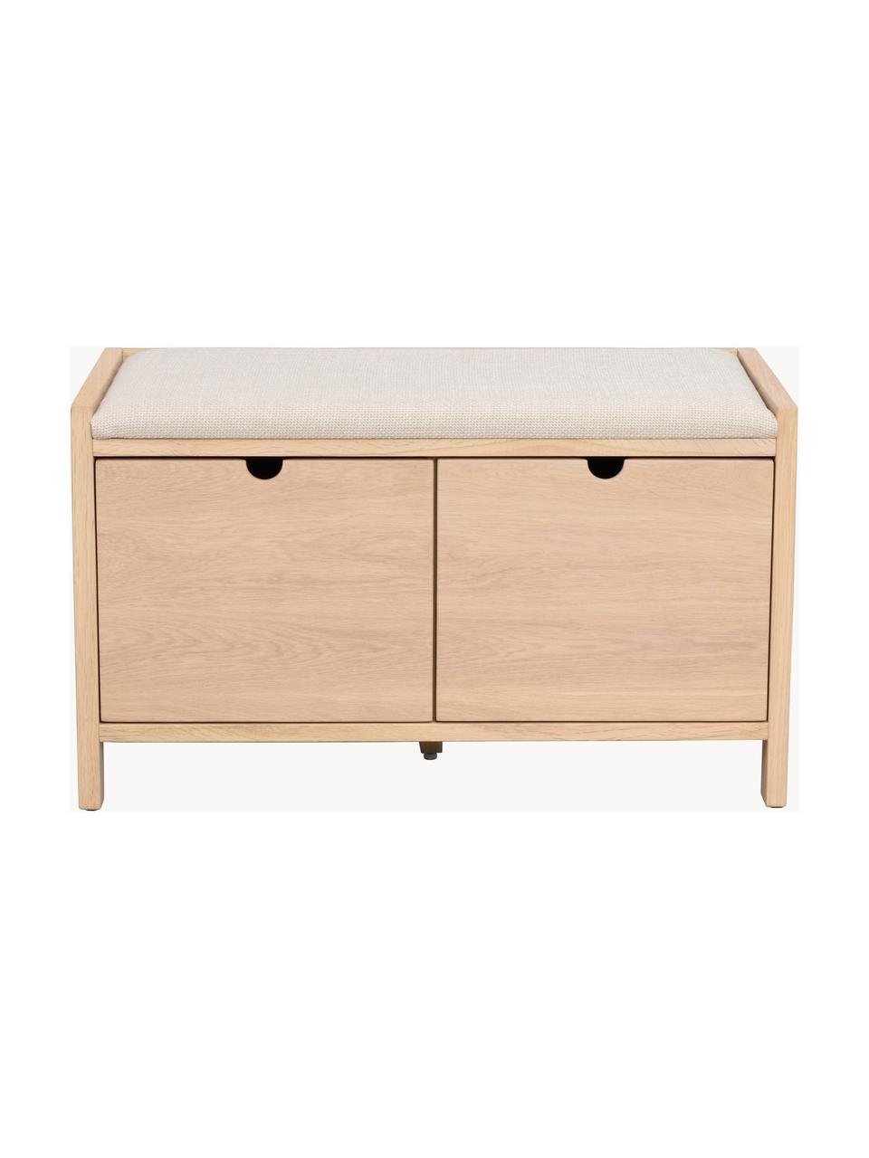 Banc en chêne Hillmond, Tissu beige clair, bois de chêne, larg. 80 x haut. 41 cm