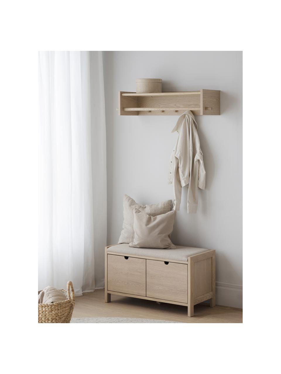 Banc en chêne Hillmond, Tissu beige clair, bois de chêne, larg. 80 x haut. 41 cm