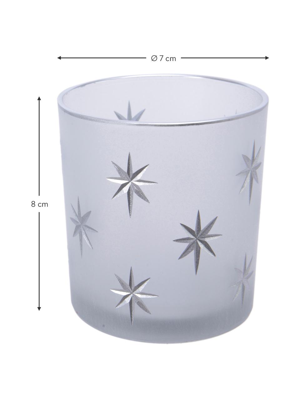 Set de portavelas Stera, 2 uds., Vidrio, Blanco, plateado, Ø 7 x Al 8 cm