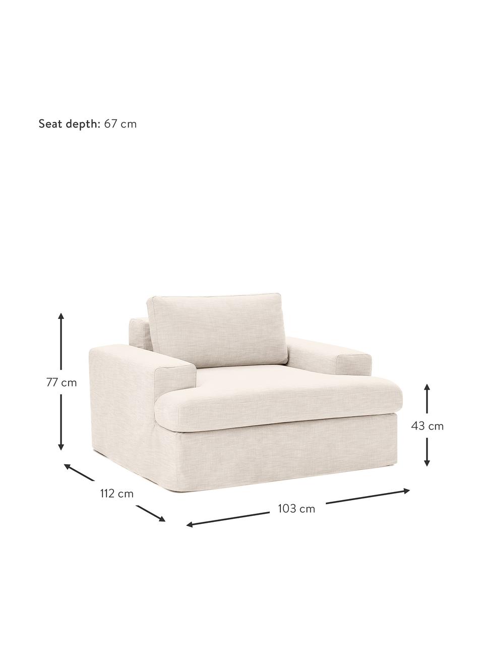 Fauteuil Russell, Tissu beige, larg. 103 x haut. 77 cm