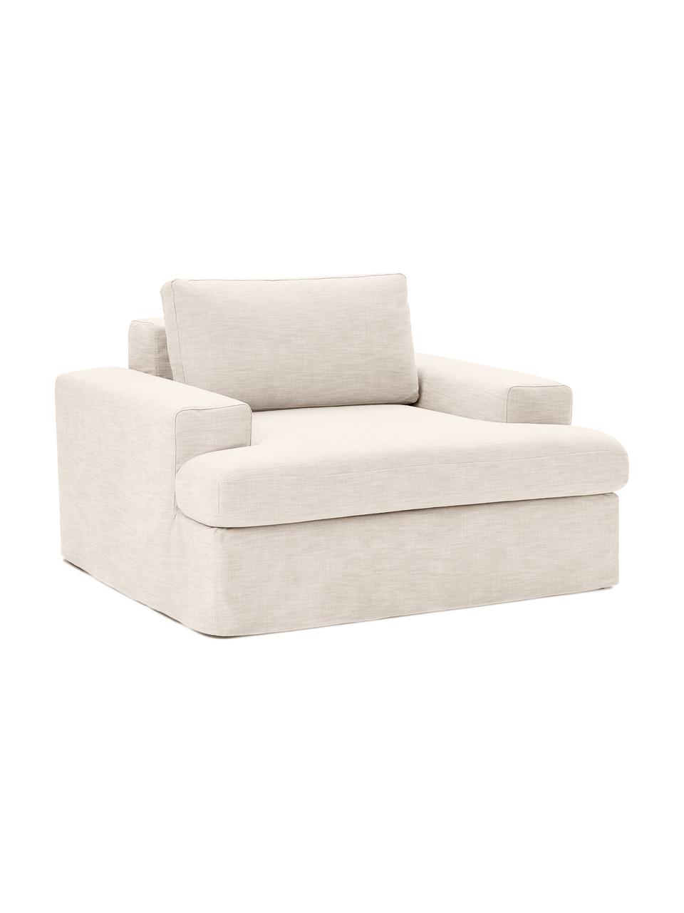 Fotel Russell, Tapicerka: 100% bawełna Dzięki tkani, Stelaż: lite drewno sosnowe z cer, Nogi: tworzywo sztuczne, Beżowa tkanina, S 103 x W 77 cm
