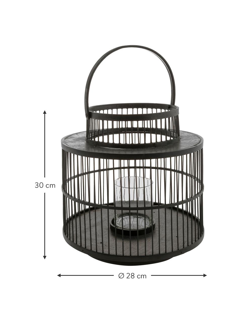 Ręcznie wykonany latarenka Torino, Stelaż: drewno bambusowe lakierow, Czarny, Ø 28 x W 30 cm