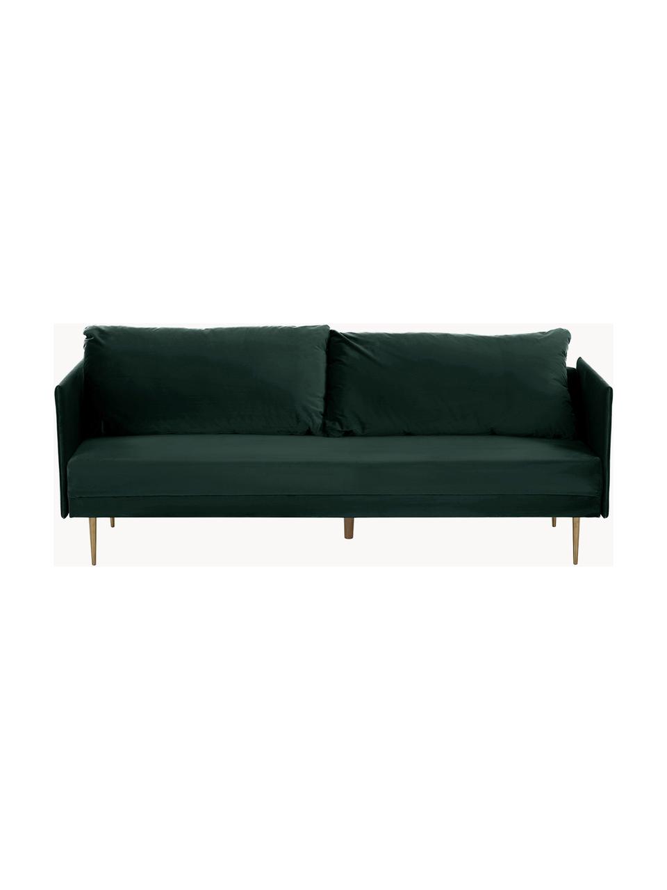 Divano letto pieghevole 3 posti in velluto Lauren, Rivestimento: velluto (poliestere) 28.0, Struttura: legno di pino, Piedini: metallo verniciato, Velluto verde scuro, Larg. 206 x Alt. 87 cm