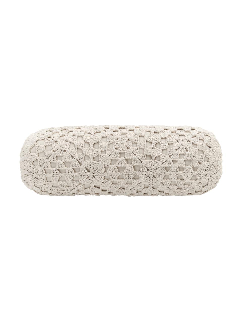 Cojín cilíndrico de ganchillo de algodón Brielle, con relleno, Tapizado: 100% algodón, Beige, Ø 16 x L 45 cm