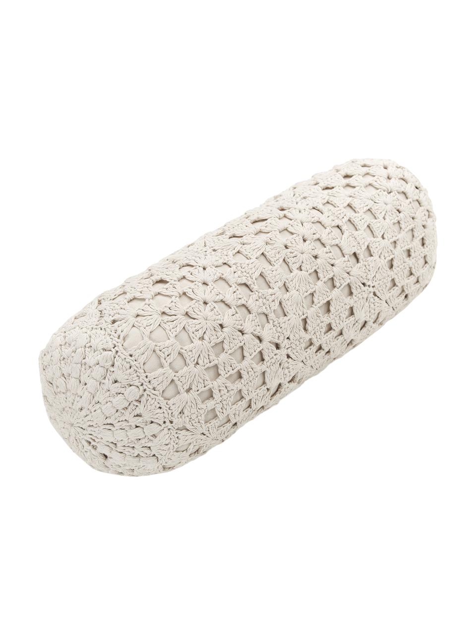 Funda de cojín cilíndrico de ganchillo de algodón Brielle, Tapizado: 100% algodón, Beige, Ø 18 x L 50 cm