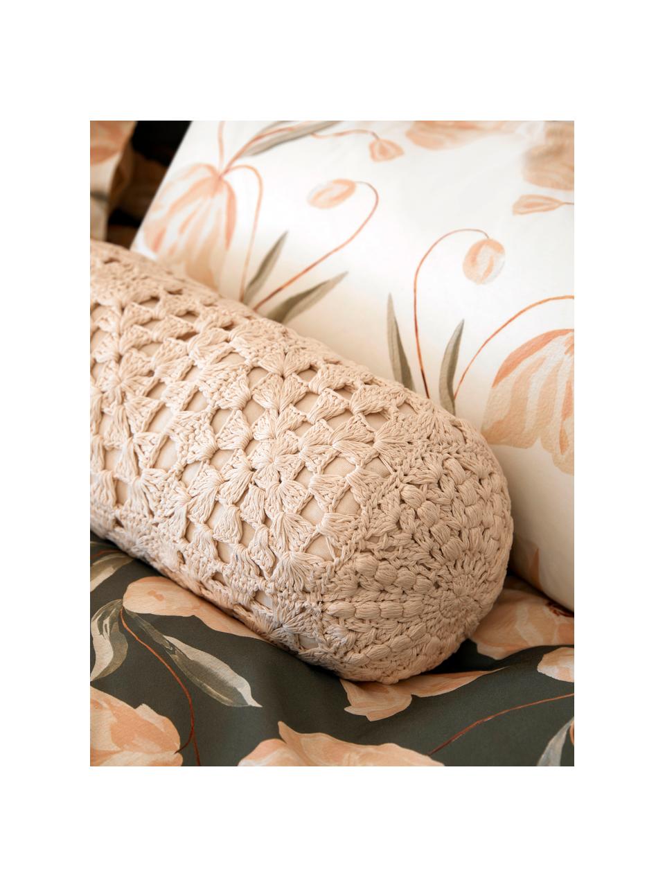 Traversin crocheté Brielle, Beige, Ø 16 x long. 45 cm