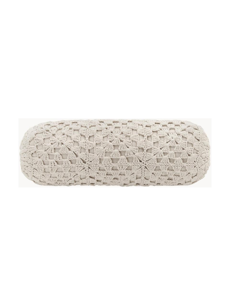 Funda de cojín cilíndrico de ganchillo de algodón Brielle, Tapizado: 100% algodón, Beige, Ø 18 x L 50 cm