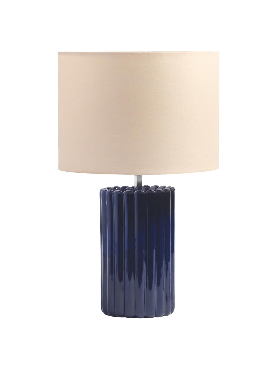 Lampada da tavolo in gres blu scuro Charlotte, Paralume: cotone, Base della lampada: gres, Beige, blu scuro, Ø 25 x Alt. 41 cm