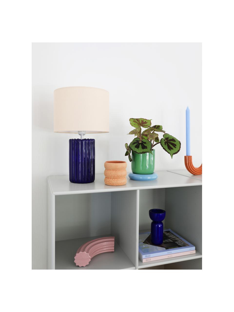 Lámpara de mesa de gres Charlotte, Pantalla: algodón, Cable: cubierto en tela, Beige, azul oscuro, Ø 25 x Al 41 cm