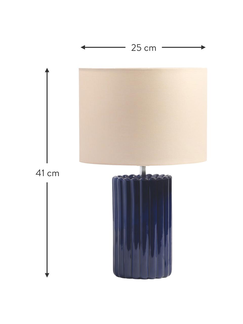 Lampada da tavolo in gres blu scuro Charlotte, Paralume: cotone, Base della lampada: gres, Beige, blu scuro, Ø 25 x Alt. 41 cm