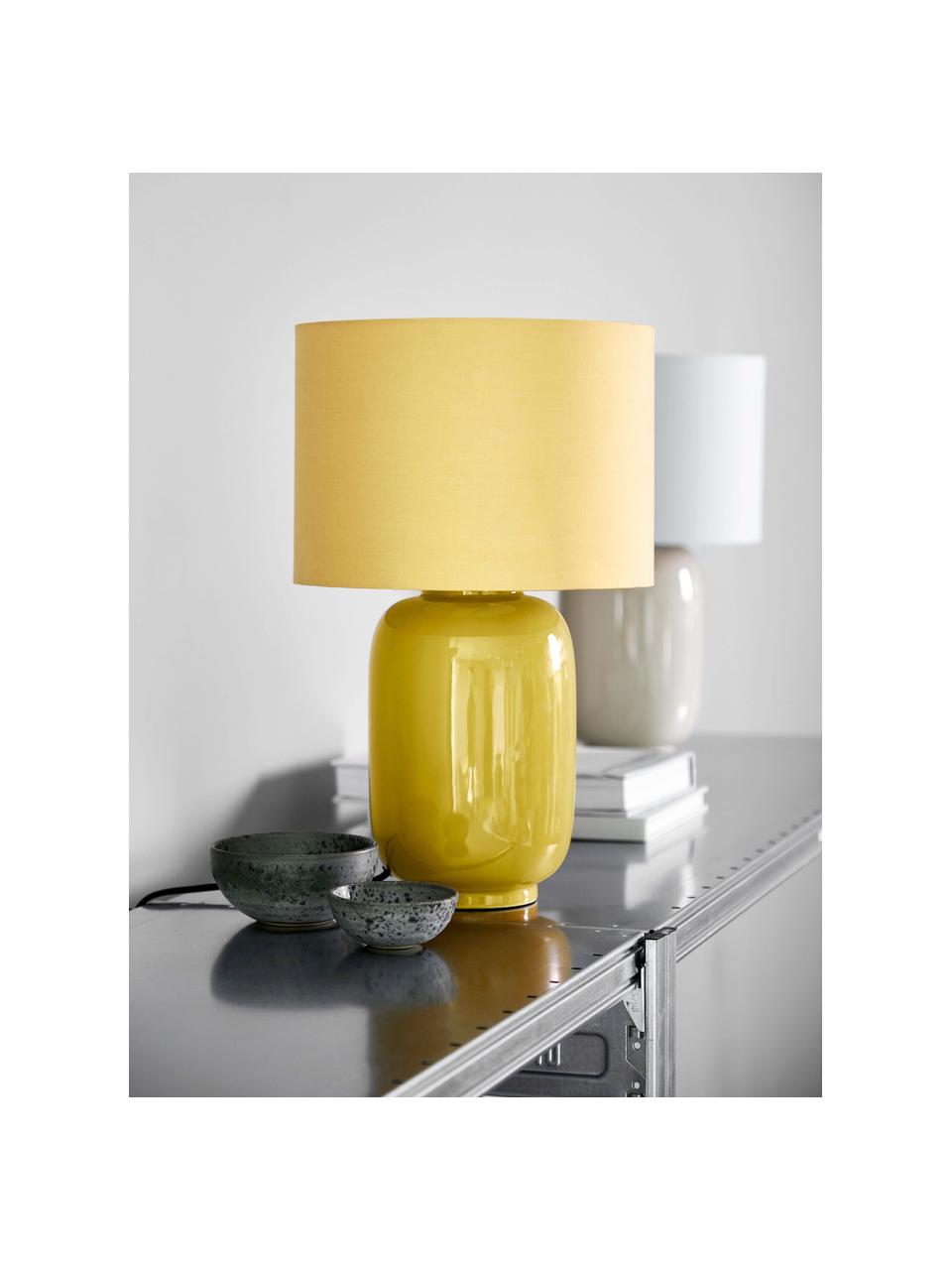 Lámpara de noche de cerámica Cadiz, Pantalla: tela, Cable: cubierto en tela, Amarillo, Ø 28 x Al 43 cm