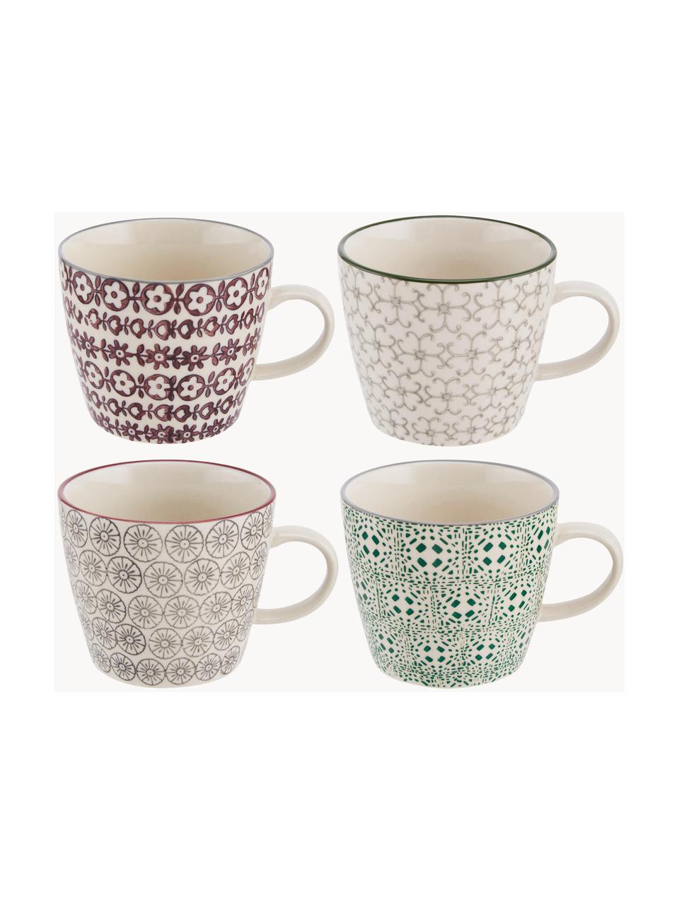 Tasses maison de campagne Karine, 4 élém., Grès cérame, Multicolore, Ø 10 x haut. 8 cm, 300 ml