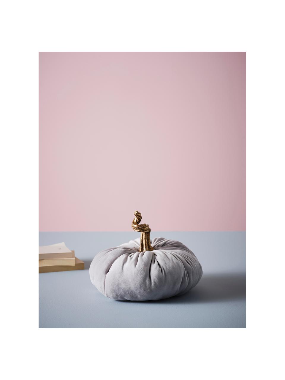 Calabaza decorativa de terciopelo Pumpis, Ø 22 cm, Tapizado: terciopelo (100% poliéste, Estructura: poliresina, Gris claro, dorado, Ø 22 x Al 21 cm