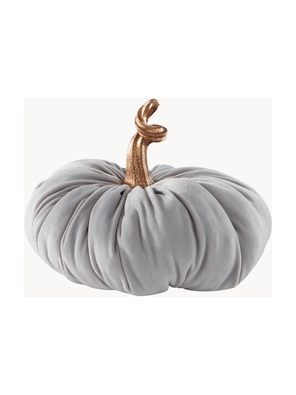 Zucca decorativa Pumpis, Ø 22 cm, Rivestimento: velluto (100% poliestere), Struttura: poliresina, Grigio chiaro, dorato, Ø 22 x Alt. 21 cm