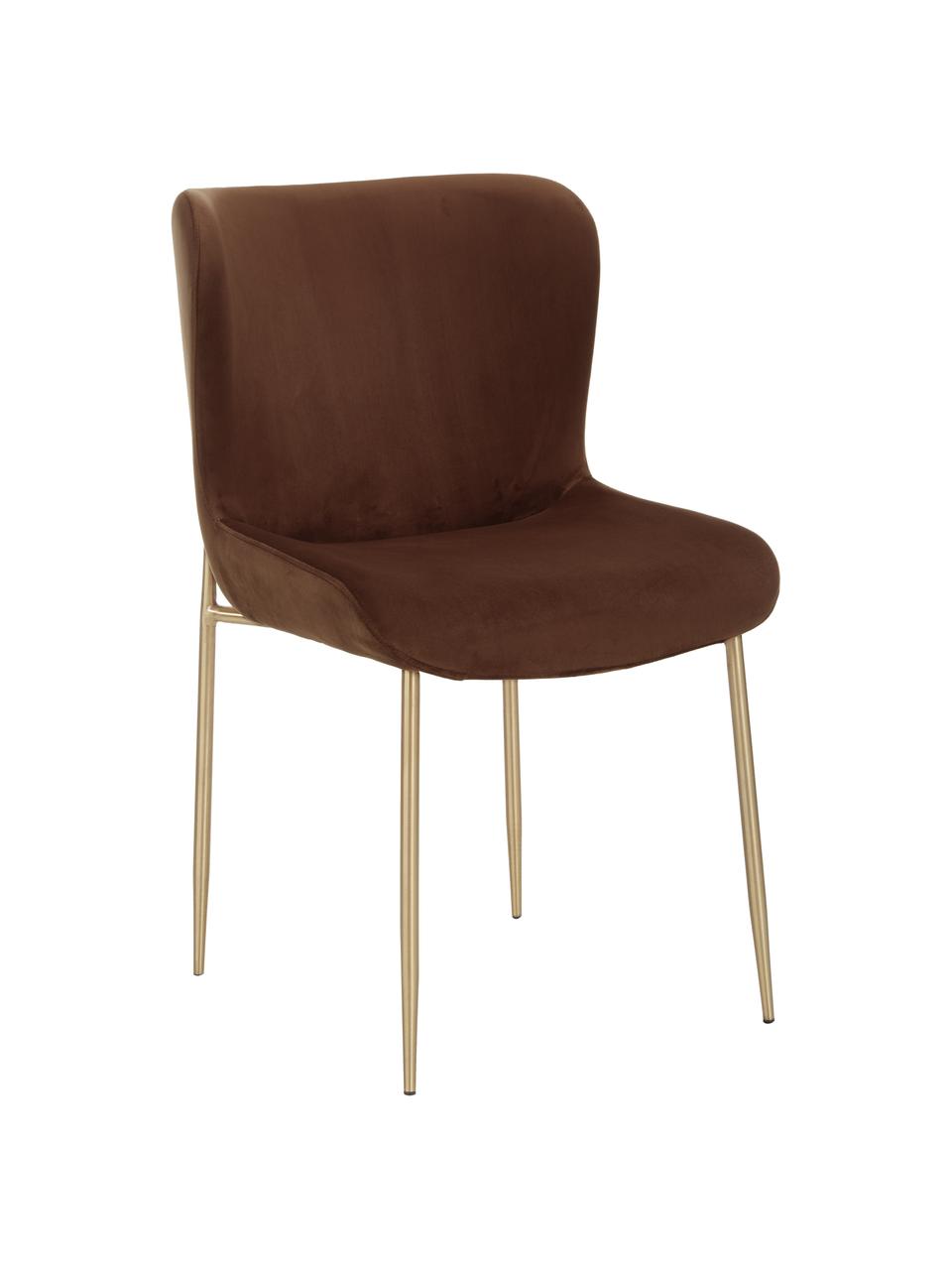 Chaise en velours rembourrée Tess, Velours brun, or, larg. 49 x long. 84 cm