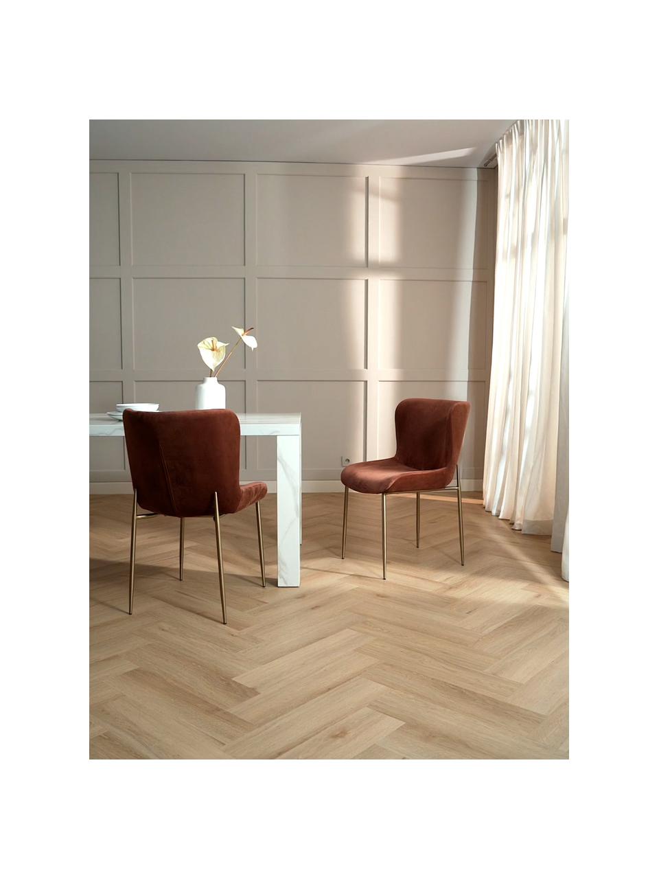 Fluwelen stoel Tess in bruin, Bekleding: fluweel (polyester), Poten: gepoedercoat metaal, Fluweel bruin, goudkleurig, B 49 x H 84 cm