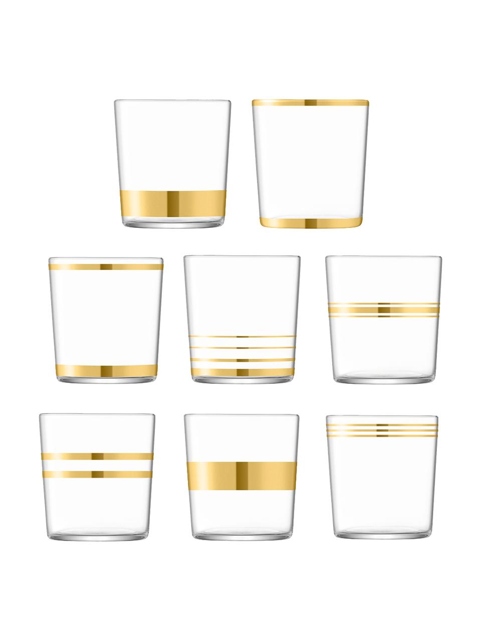 Wassergläser Deco mit Goldelementen, 8er-Set, Glas, Transparent, Goldfarben, Ø 8 x H 9 cm