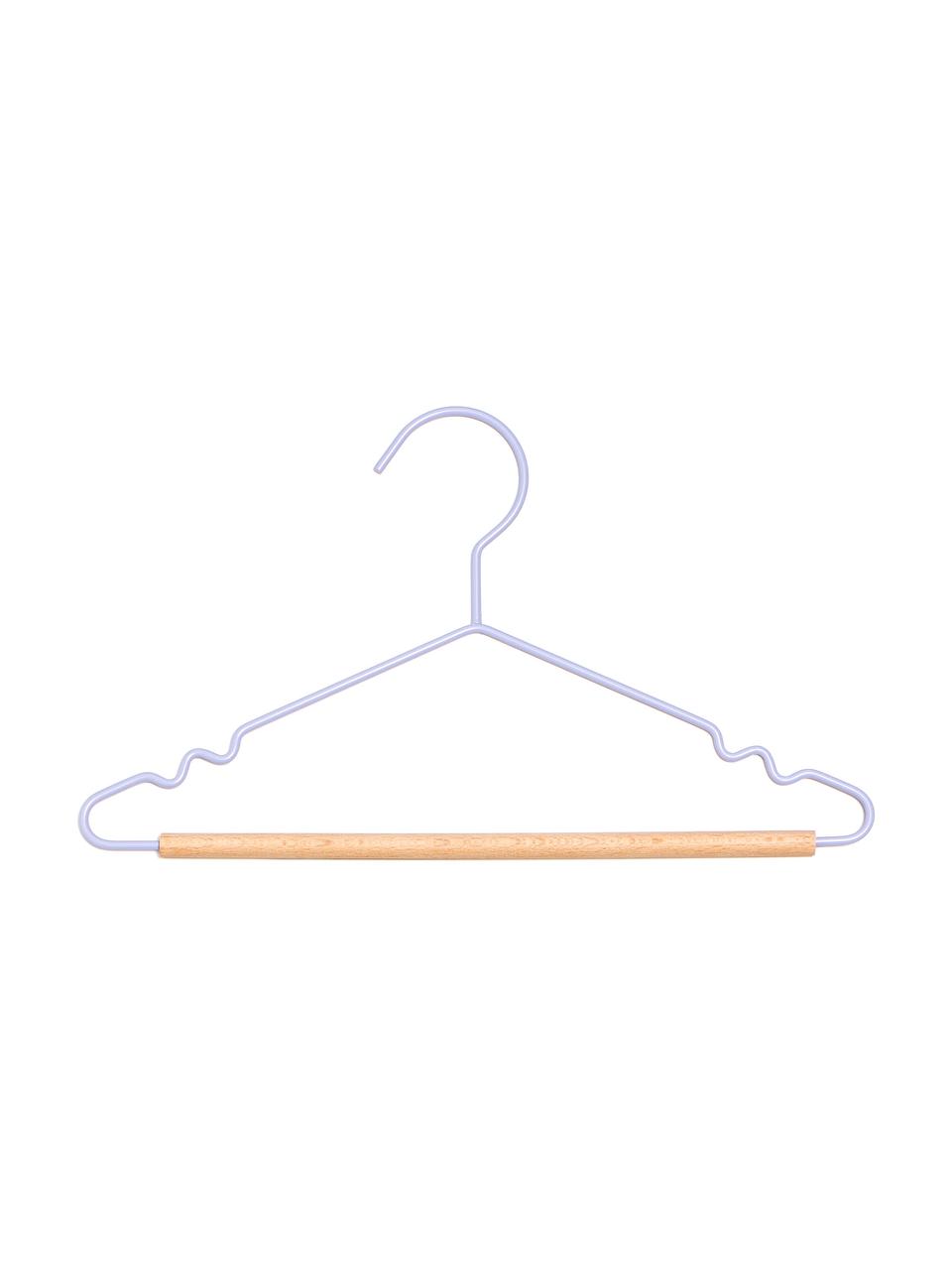 Wieszak na ubrania Kids Top, 10 szt., Drewno naturalne, stal malowana proszkowo, Lila, S 31 x W 18 cm