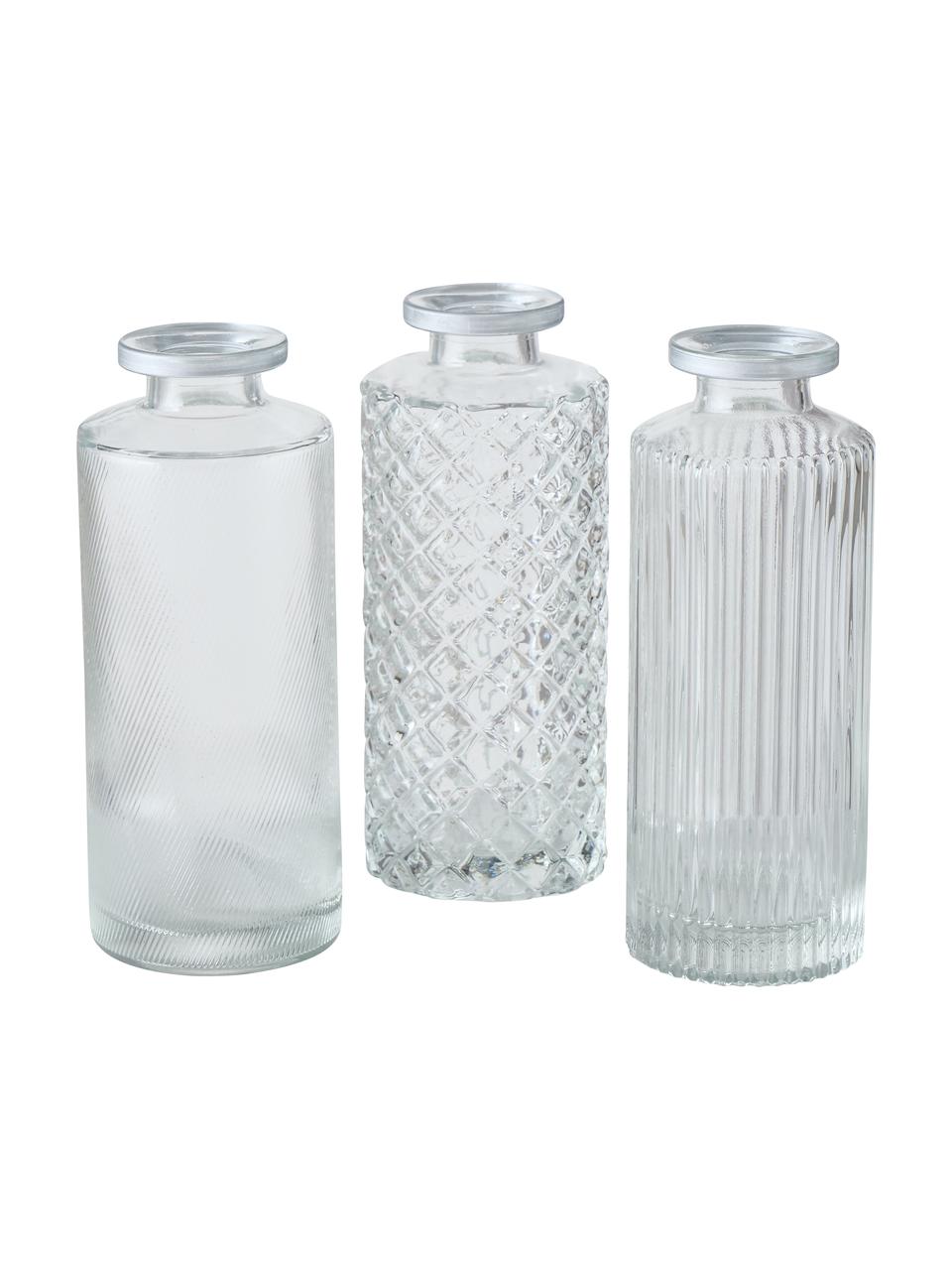 Kleines Vasen-Set Adore aus Glas, 3-tlg., Glas, Transparent mit Silberrand, Ø 5 x H 13 cm