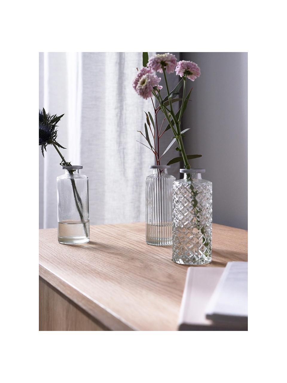 Komplet wazonów ze szkła Adore, 3 elem., Szkło, Transparentny z krawędzią w odcieniu srebra, Ø 5 x W 13 cm