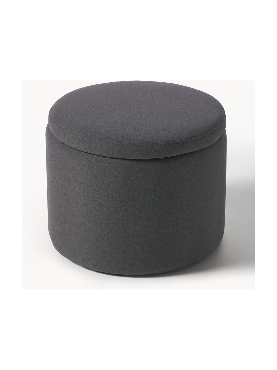 Pouf con vano contenitore Alida, Rivestimento: 100% poliestere Con 35.00, Tessuto antracite, Ø 50 x Alt. 42 cm