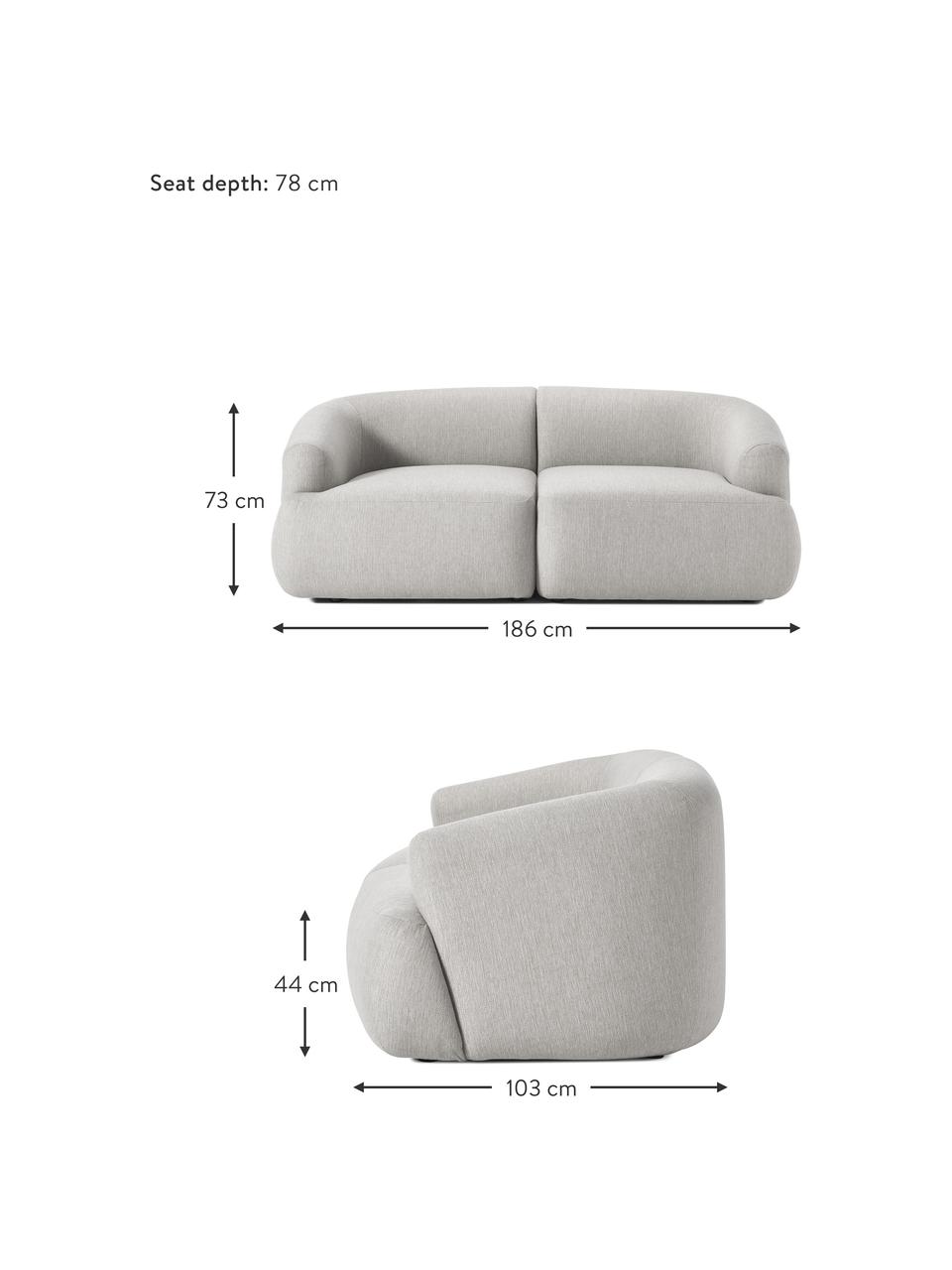 Canapé modulable 2 places Sofia, Tissu gris clair, larg. 186 x prof. 103 cm