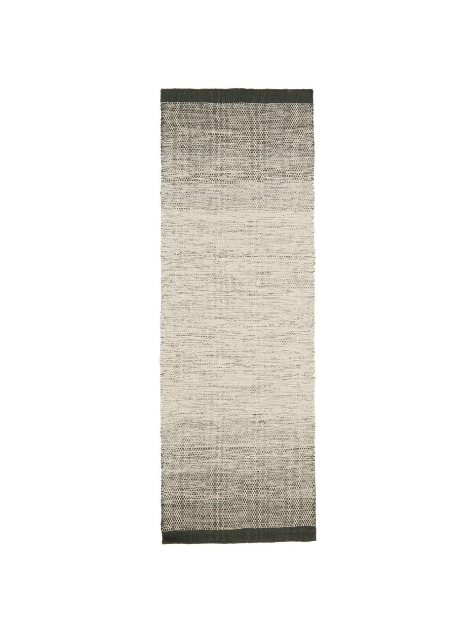 Handgewebter Wollläufer Lule mit Farbverlauf in Beige/Grün, 70% Wolle, 30% Baumwolle, Dunkelgrün, Beige, 80 x 250 cm