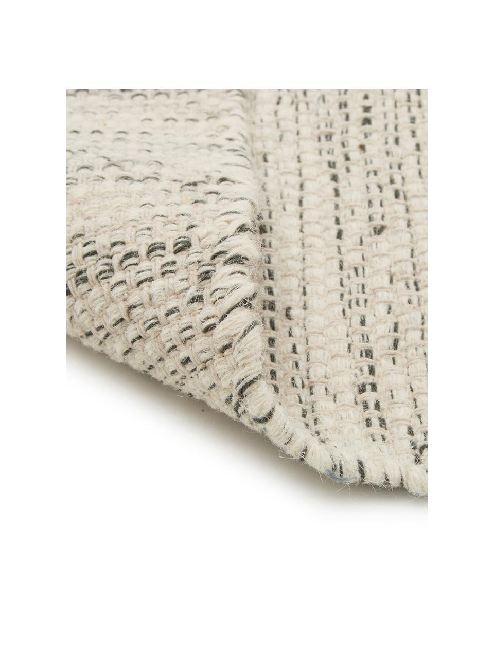 Alfombra artesanal de lana Lule, 70% lana, 30% algodón, Verde oscuro, beige, An 80 x L 250 cm