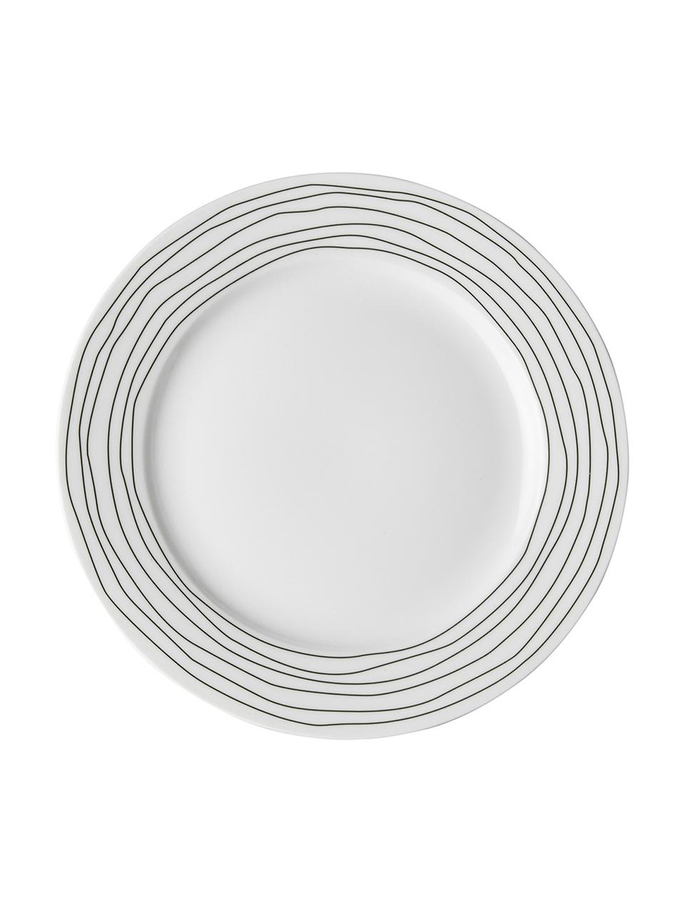 Snídaňový talíř s pruhovaným vzorem Eris Loft, 4 ks, Porcelán, Bílá, černá, Ø 21 cm, V 2 cm