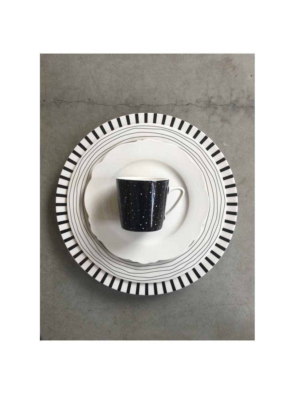 Set van 4 ontbijtborden Eris Loft met lijnversiering, Porselein, Wit, zwart, Ø 21 x H 2 cm