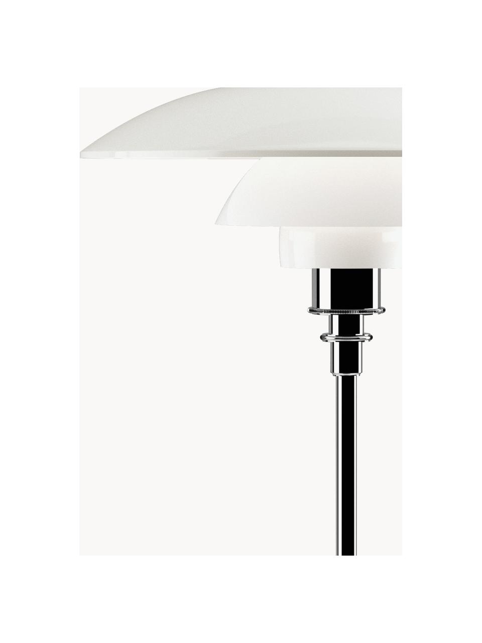 Lampada da tavolo grande in vetro soffiato PH 3½-2½, Paralume: vetro opalino soffiato a , Struttura: ottone cromato, Argentato, bianco, Ø 33 x Alt. 47 cm