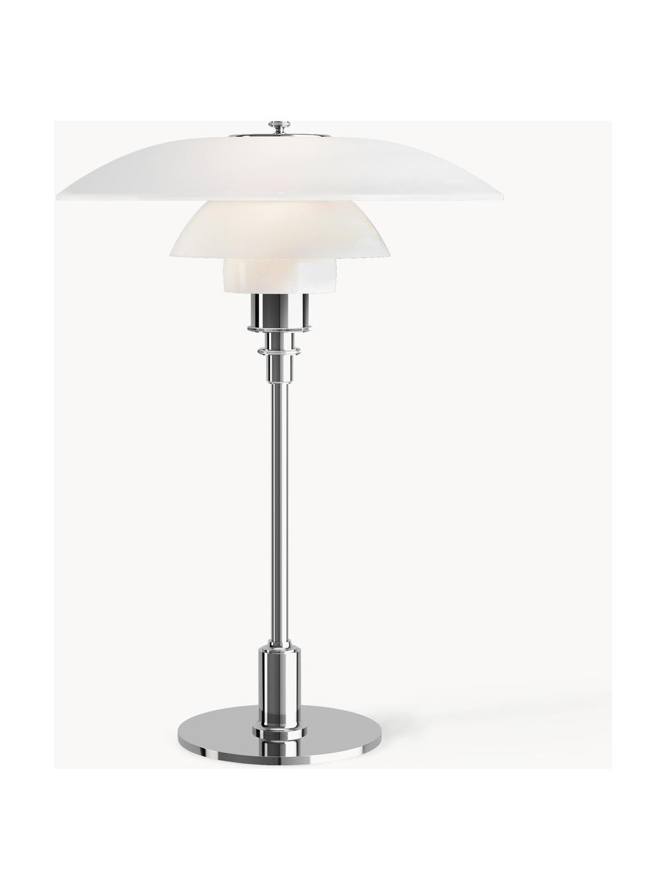Grote tafellamp PH 3½-2½, mondgeblazen, Lampenkap: opaalglas, mondgeblazen, Zilverkleurig, wit, Ø 33 x H 47 cm