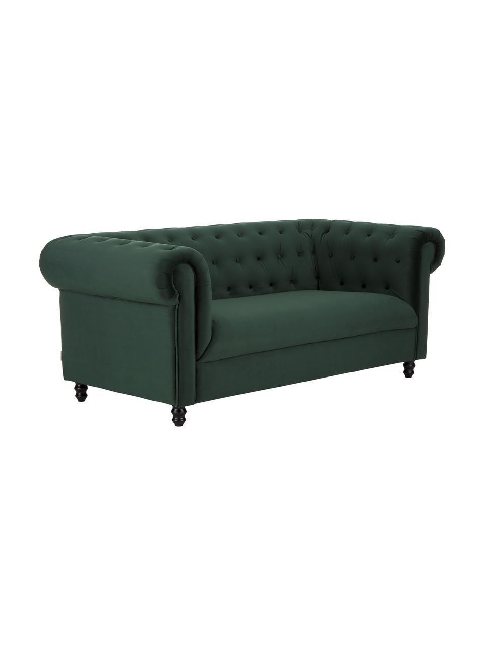 Canapé Chesterfield 2 places velours Chester, Velours vert forêt, larg. 186 x prof. 94 cm