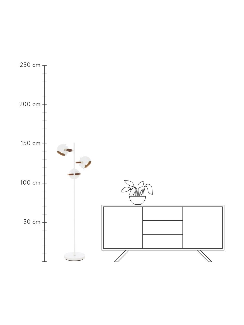 Skandi-Leselampe Bow mit Leder-Dekor, Lampenschirm: Messing, pulverbeschichte, Lampenfuß: Messing, pulverbeschichte, Dekor: Kunstleder, Weiß, Braun, 48 x 152 cm