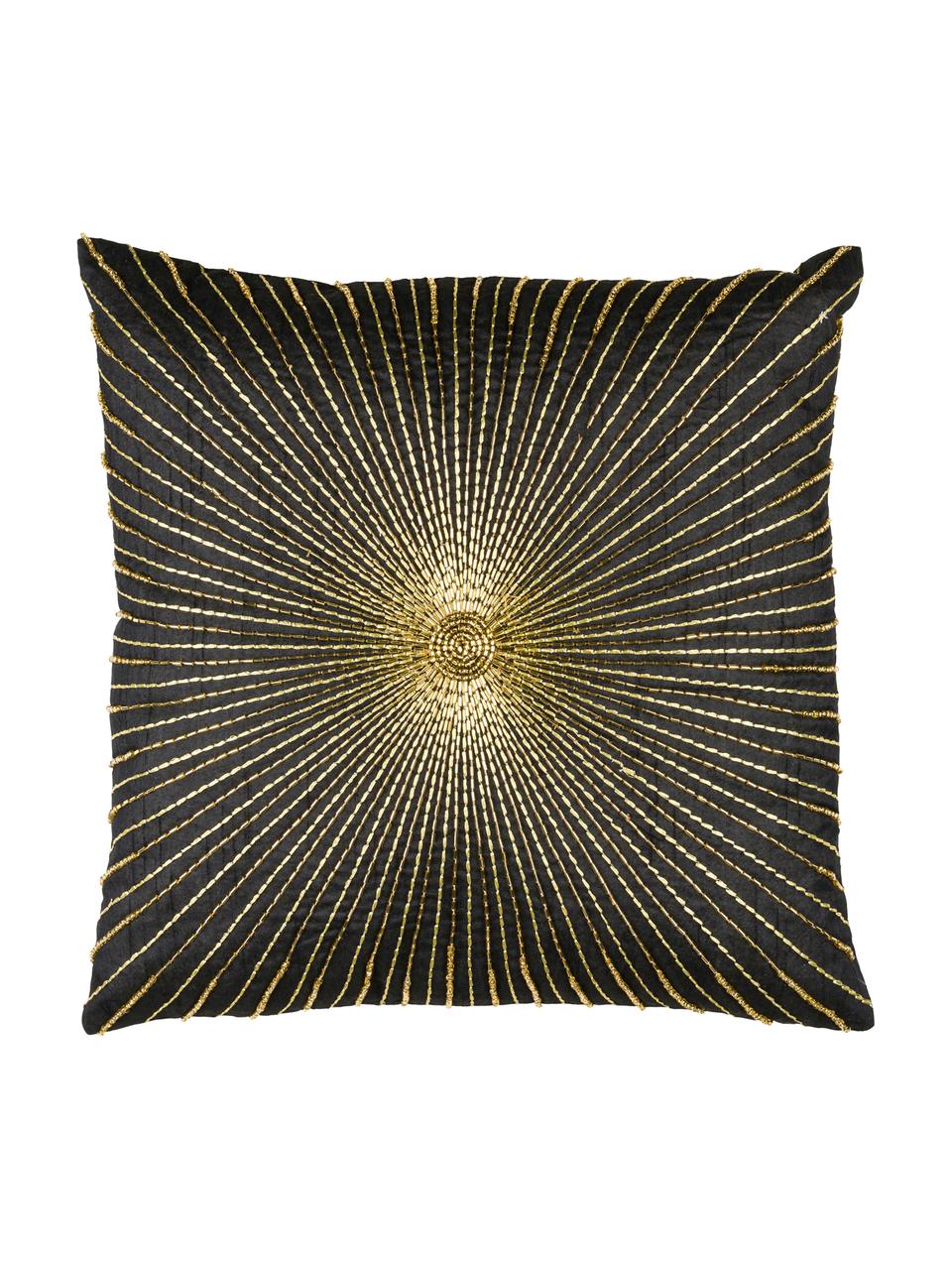 Housse de coussin 40x40 broderie Sunray, Noir, couleur dorée