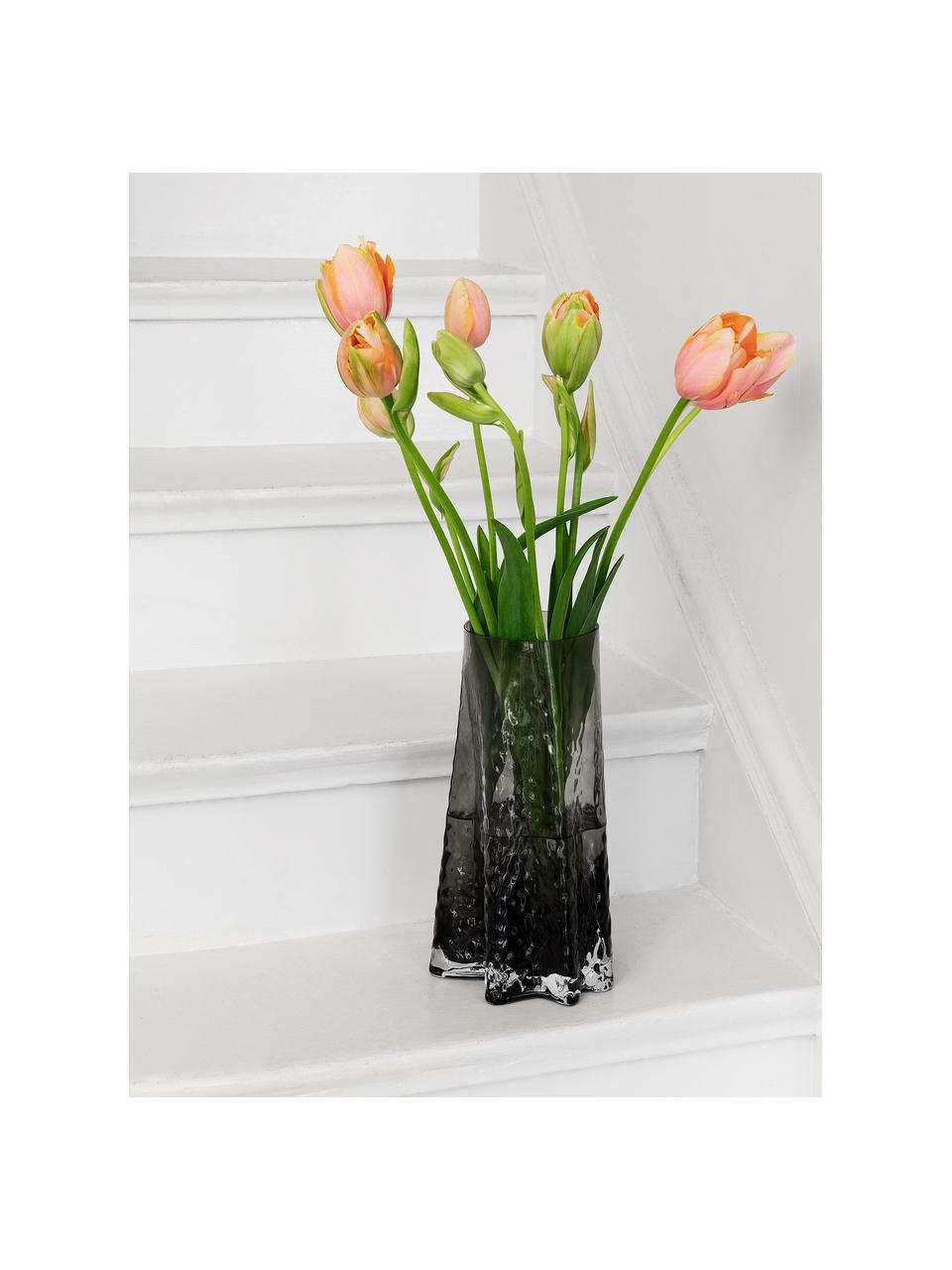 Vase en verre soufflé bouche avec surface structurée Gry, Verre, soufflé bouche, Anthracite, transparent, Ø 15 x haut. 30 cm