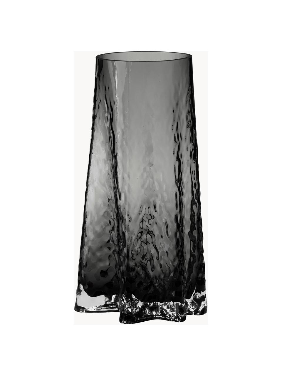 Ručně foukaná skleněná váza se strukturovaným povrchem Gry, V 30 cm, Foukané sklo, Antracitová, Ø 15 cm, V 30 cm