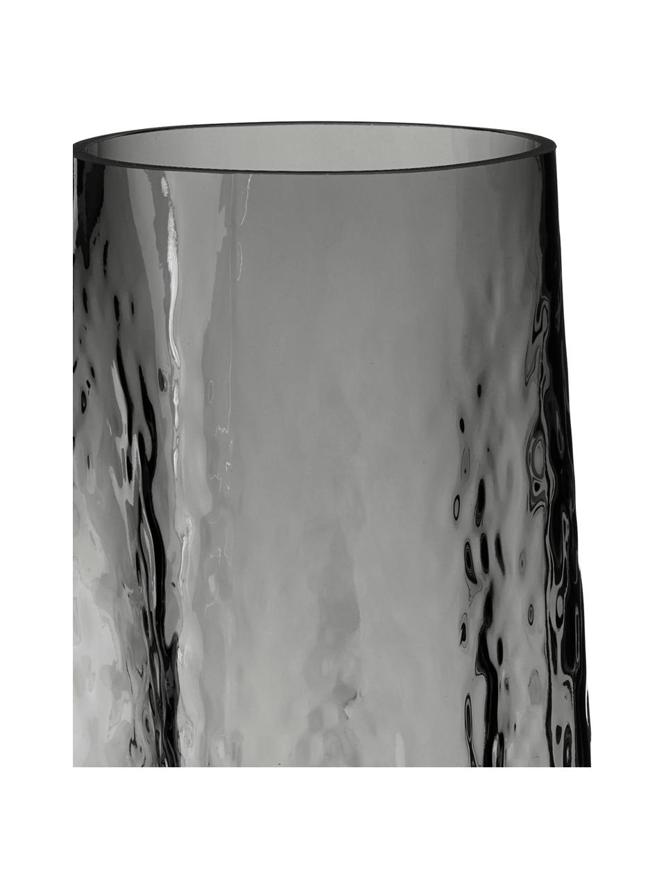 Jarrón de vidrio soplado artesanalmente con relieves Gry, Vidrio soplado artesanalmente, Gris antracita transparente, Ø 15 x Al 30 cm