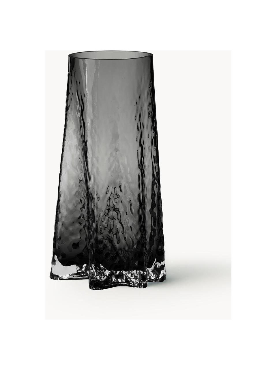 Mundgeblasene Glas-Vase Gry mit strukturierter Oberfläche, H 30 cm, Glas, mundgeblasen, Anthrazit, semi-transparent, Ø 15 x H 30 cm