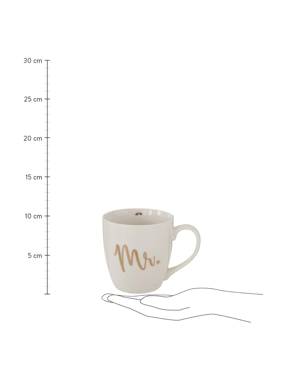 Mokken Mr Mrs met opschrift, 2-delig, New Bone China, Wit, goudkleurig, Ø 10 x H 10 cm