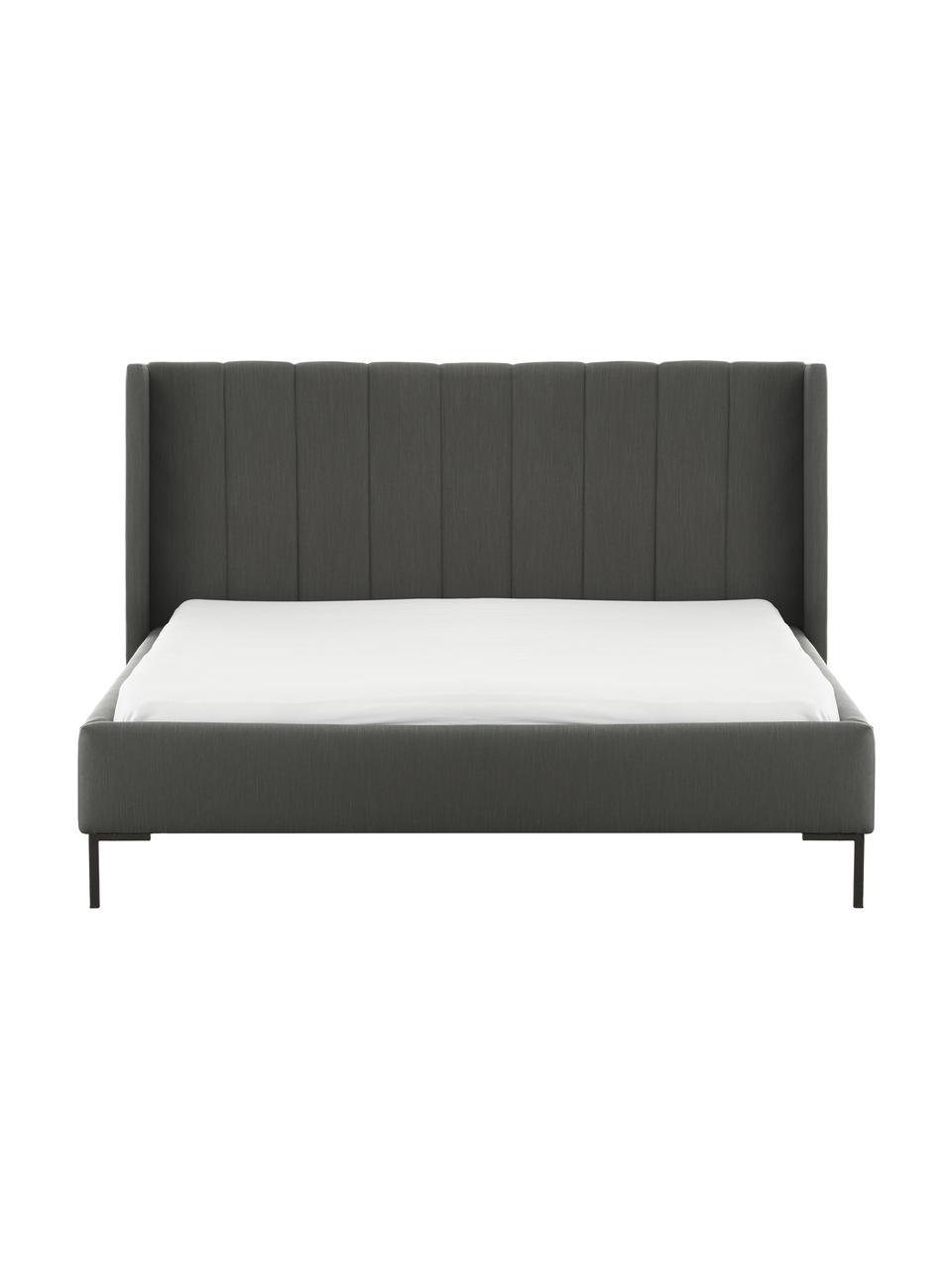 Letto imbottito Dusk, Rivestimento: tessuto finemente struttu, Piedini: metallo verniciato a polv, Tessuto antracite, Larg. 140 x Lung. 200 cm