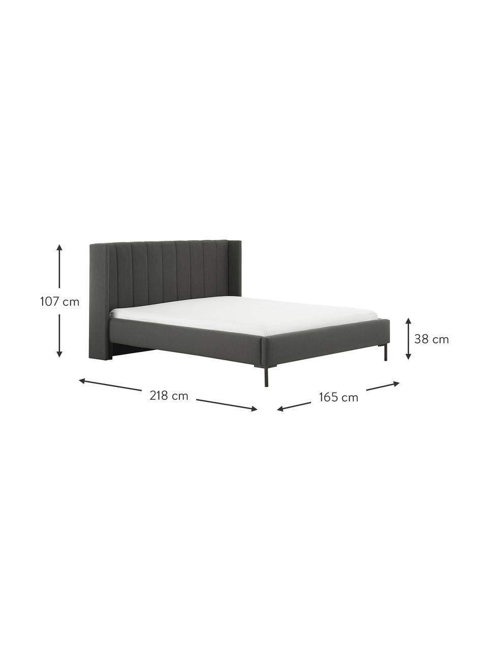 Łóżko tapicerowane Dusk, Tapicerka: 100% poliester (tkanina s, Korpus: lite drewno sosnowe z cer, Nogi: metal malowany proszkowo, Antracytowa tkanina, S 140 x D 200 cm