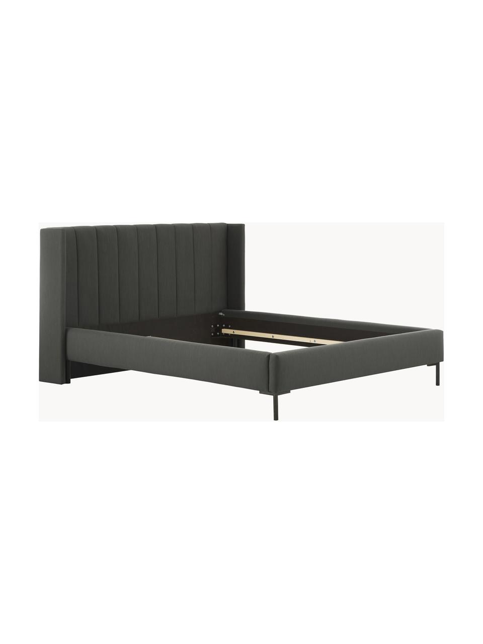 Cama tapizada Dusk, Tapizado: tejido finamente estructu, Estructura: madera de pino maciza con, Patas: metal con pintura en polv, Tejido gris antracita, An 140 x L 200 cm