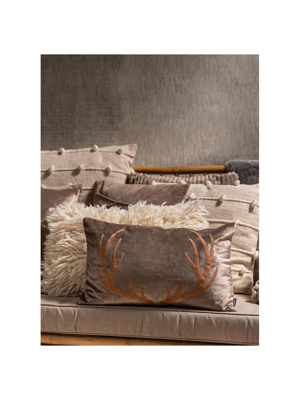 Poduszka z aksamitu z wypełnieniem Antler, Tapicerka: 50% wiskoza, 50% bawełna, Taupe, brązowy, S 30 x D 50 cm
