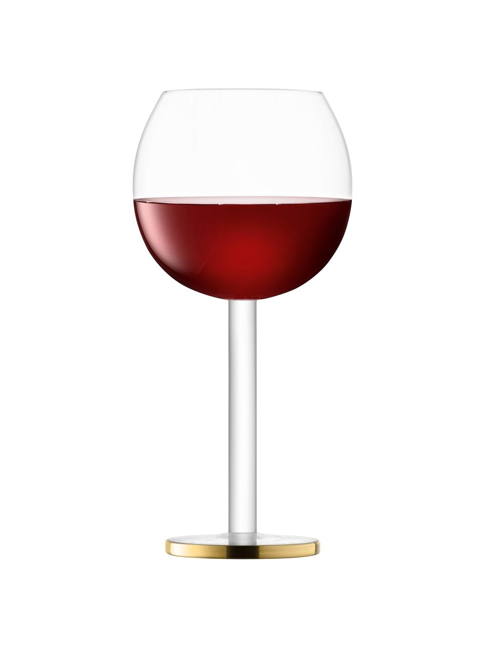 Copas de vino de vidrio soplado artesananalmente Luca, 2 uds., Vidrio, Transparente con borde dorado, Ø 9 x Al 19 cm, 320 ml