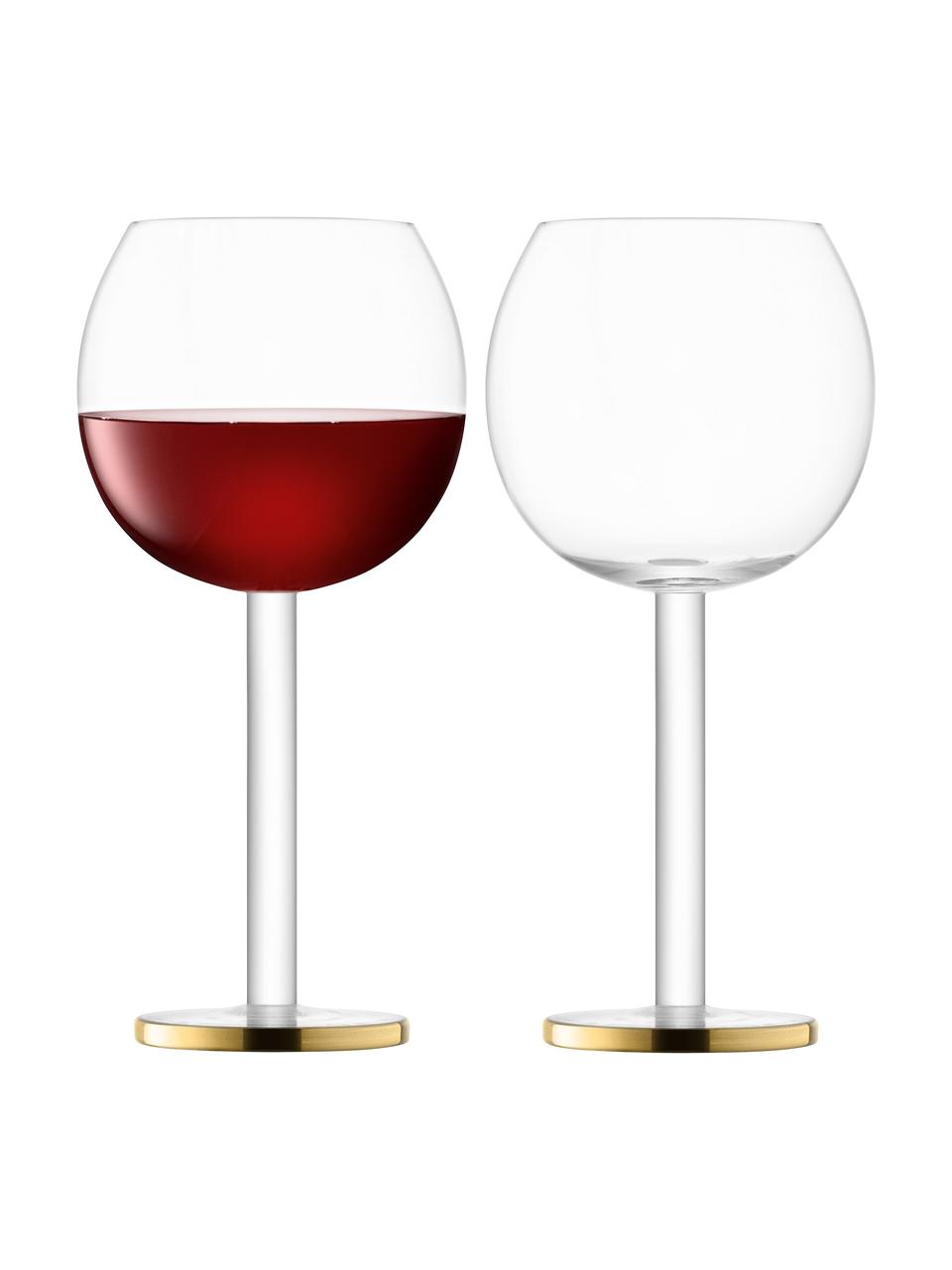 Verres à vin soufflés bouche Luca, 2 pièces, Verre, Transparent avec bord doré, Ø 9 x haut. 19 cm, 320 ml