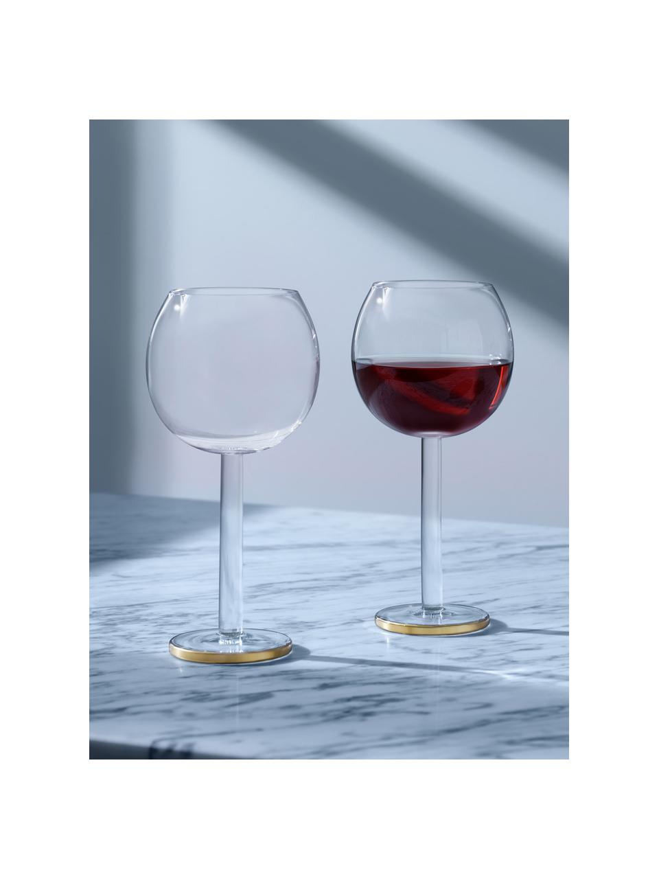 Copas de vino de vidrio soplado artesananalmente Luca, 2 uds., Vidrio, Transparente con borde dorado, Ø 9 x Al 19 cm, 320 ml